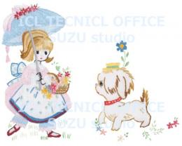 刺繍デザイン画像002:アンと愛犬ラプラス